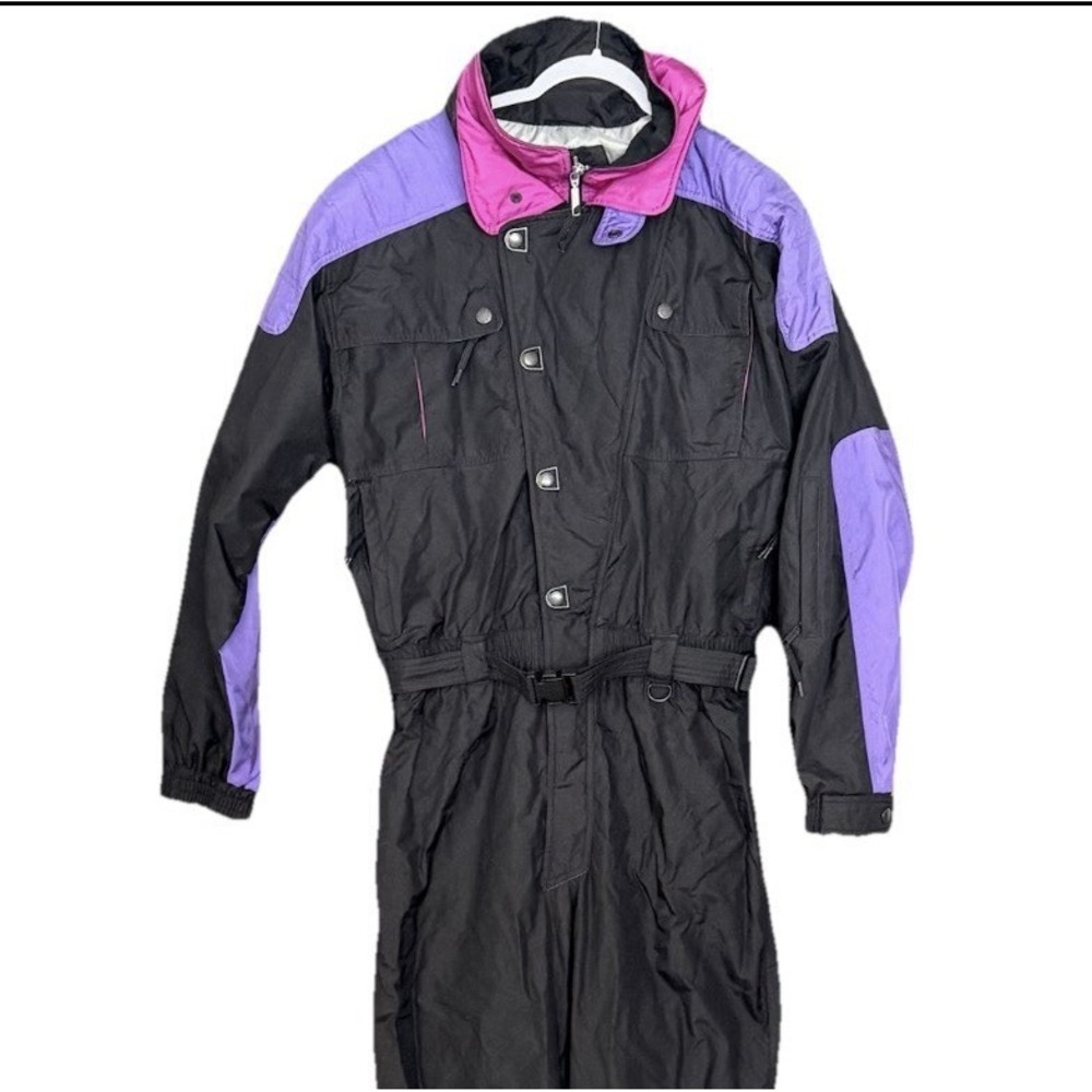 Vintage Marker Ski Suit Snowsuit XL 80s Colorblock Black Purple Pink One Piece